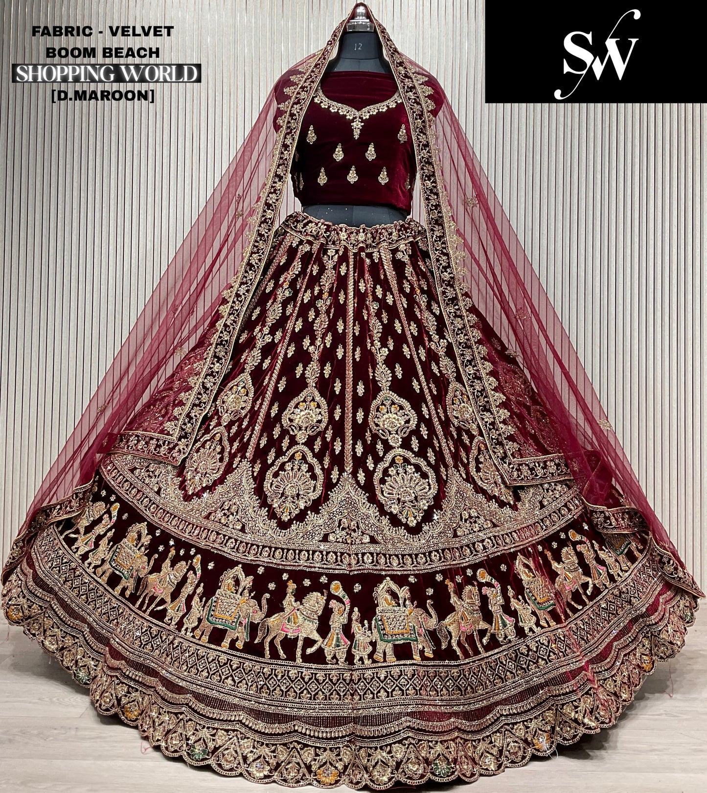 Awesome Rani pink Doli barat Double duptta Velvet Bridal Lehenga