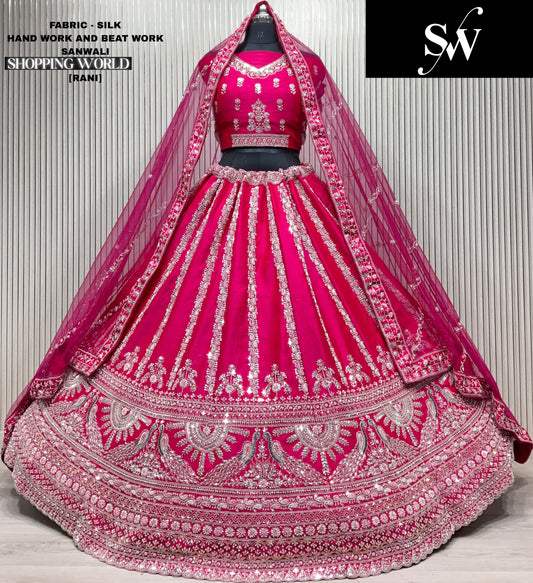 Astonishing Rani pink peacock Silk Bridal Lehenga