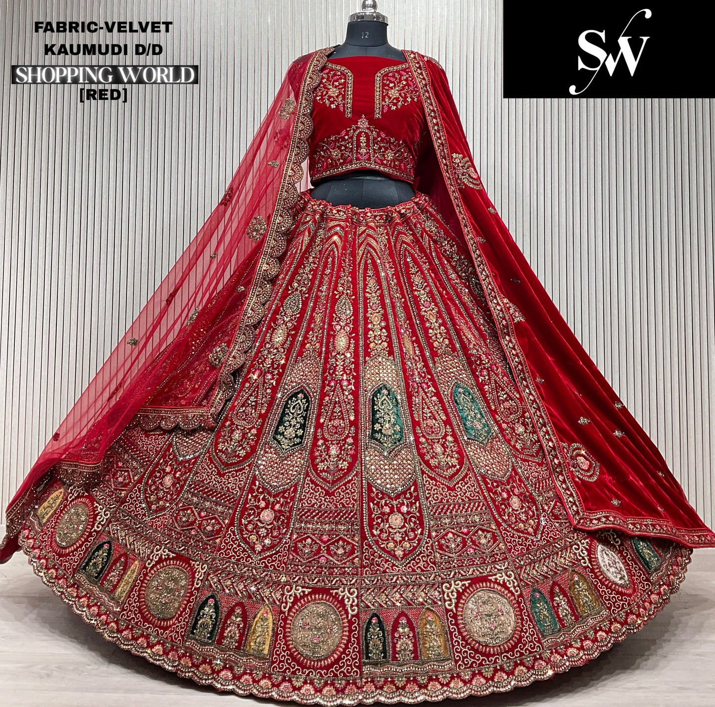 Embellished light maroon Double duptta Velvet Bridal Lehenga