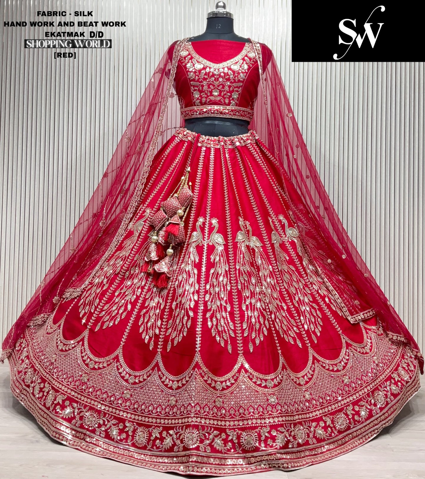 Awesome White peacock Double duptta Velvet Bridal Lehenga