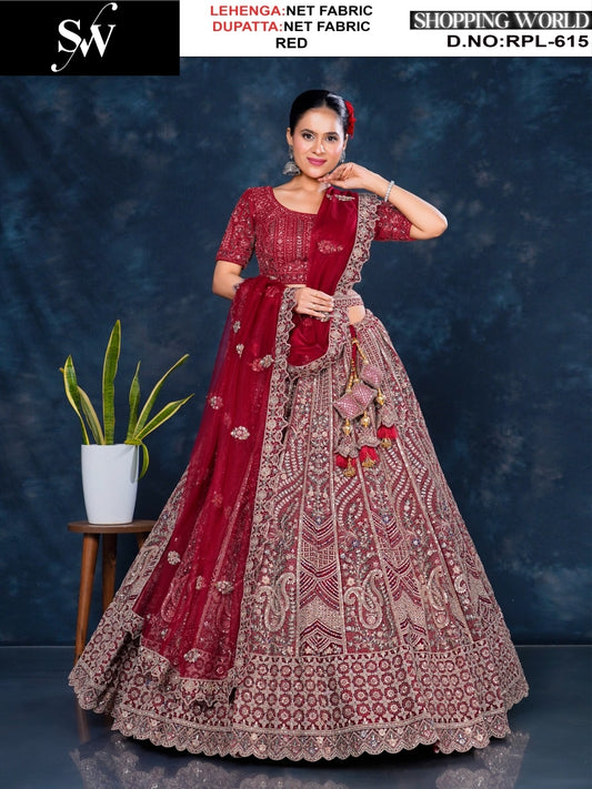 Majestic peacock Red Net Lehenga