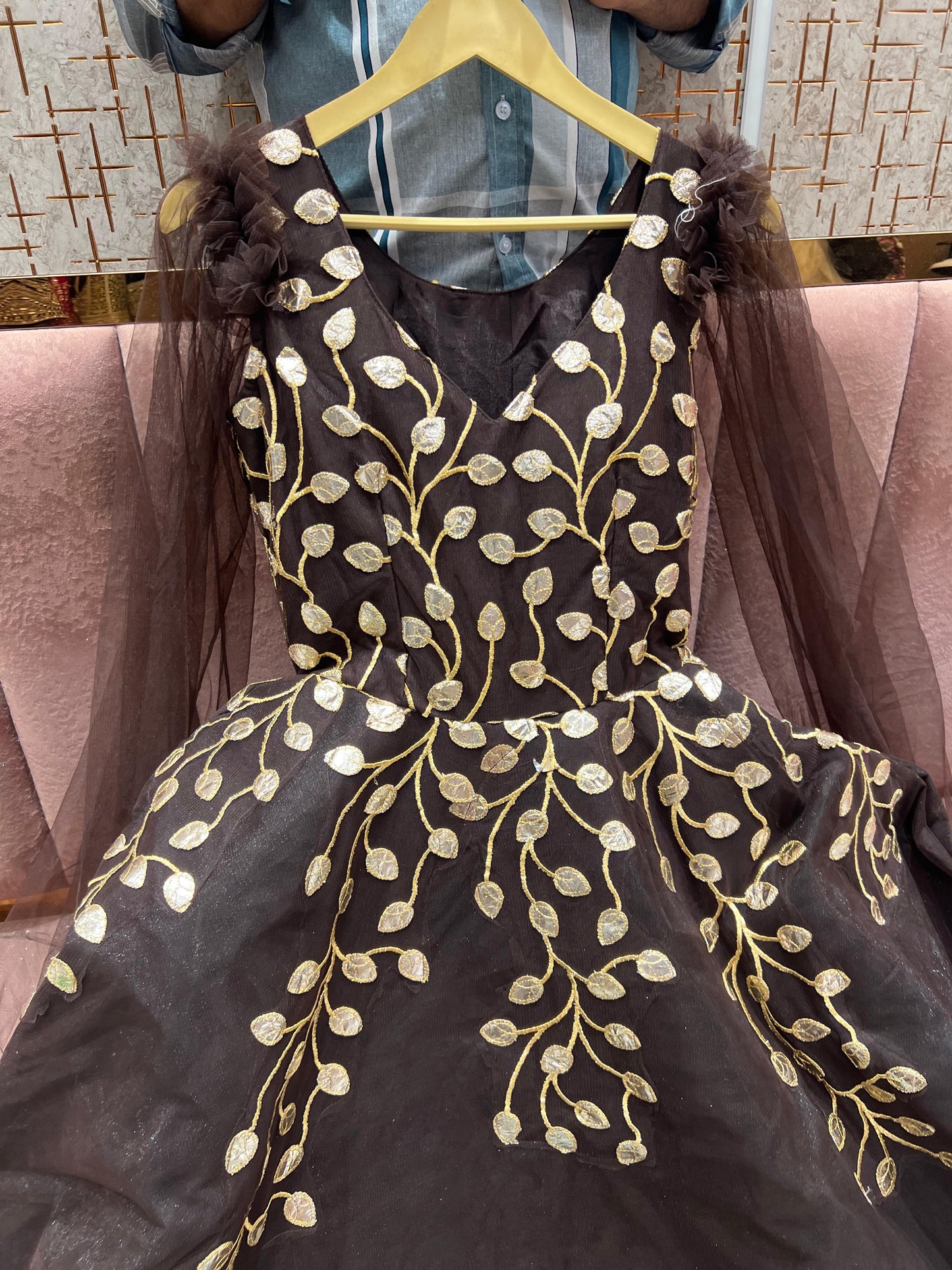 Gorgeous maroon purple Leaf work gown