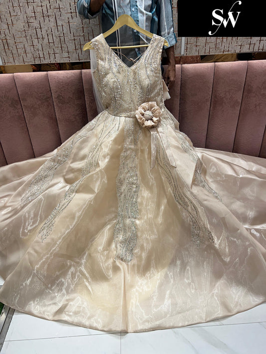 Good looking golden linen Sequins work gown