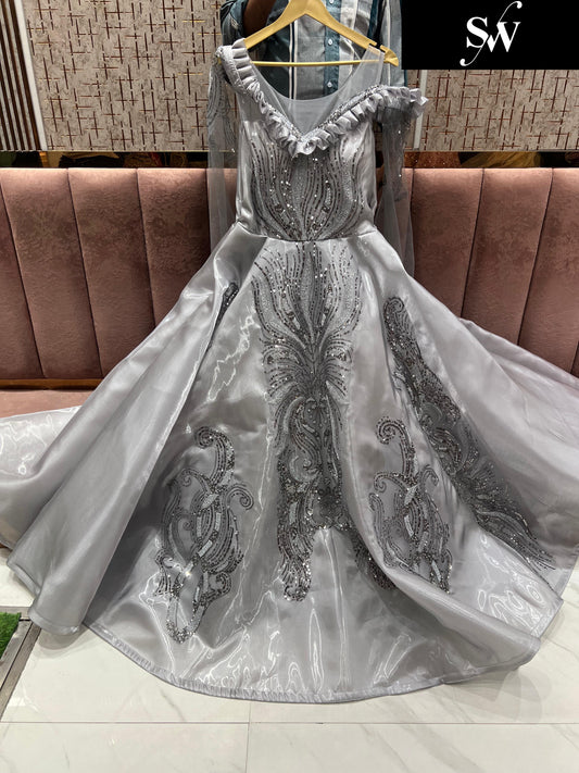 Eye catching White Grey gown