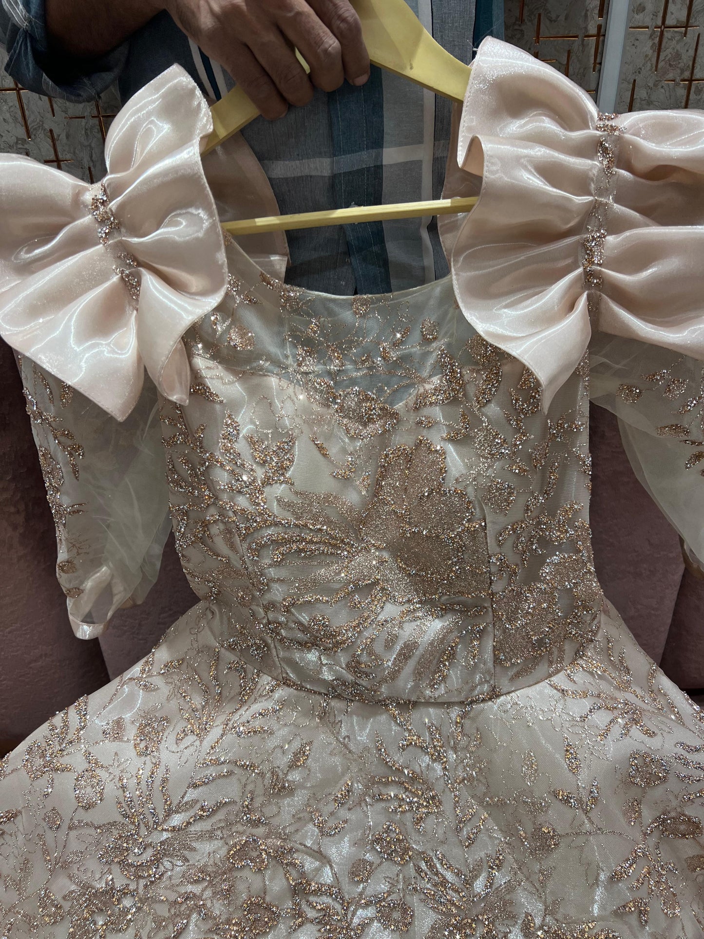 Embellished peach gown