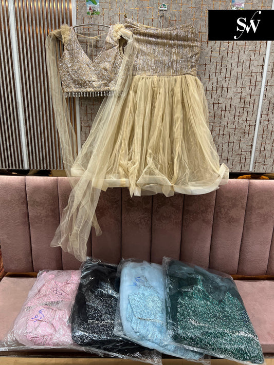 Tremendous golden fish cut Crop top Lehenga