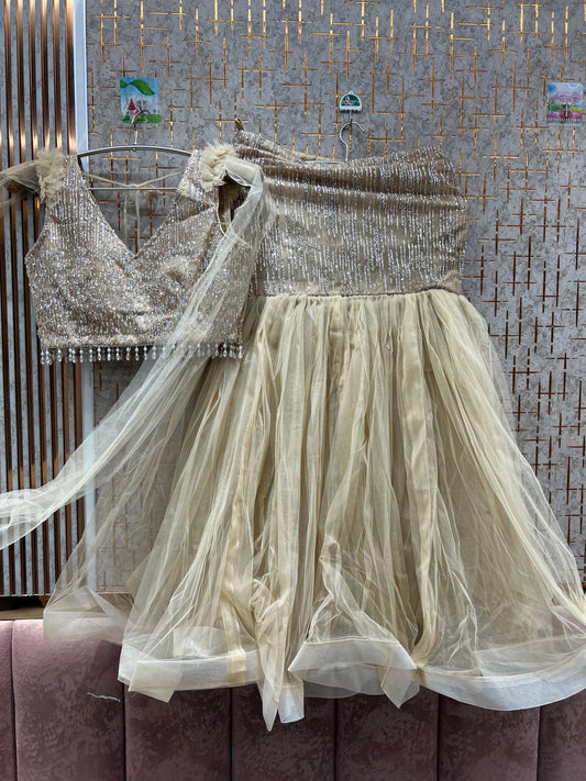 Stunning peach fish cut Crop top Lehenga