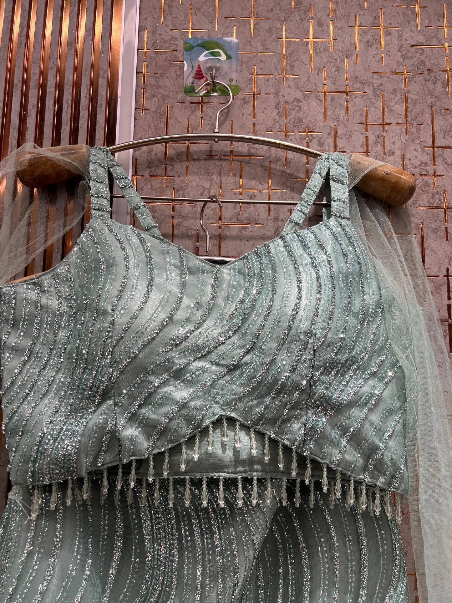 Lovely Sky blue fish cut Crop top Lehenga