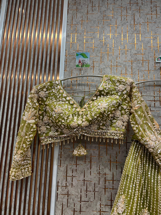 Beautiful mehendi green Crop top Lehenga