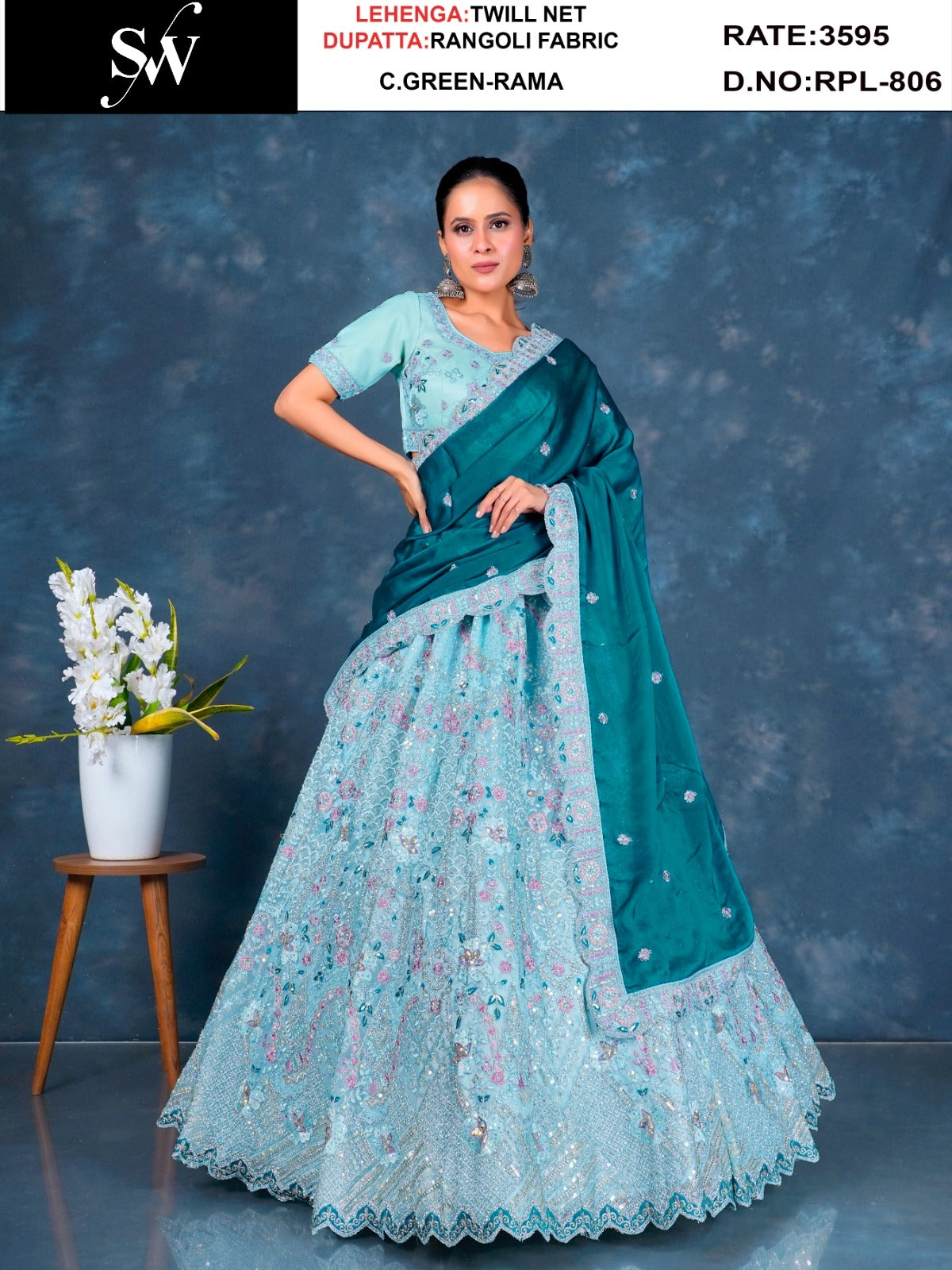 Designer yellow Twill Net Lehenga