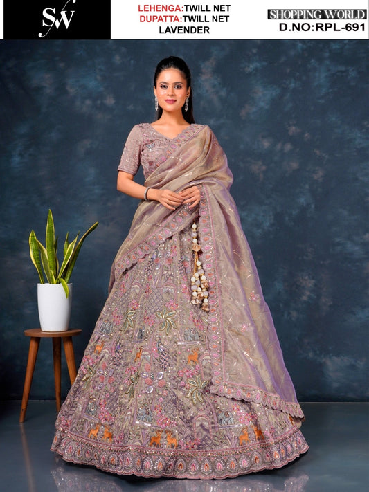 Glamorous Sea green peacock Twill Net Lehenga