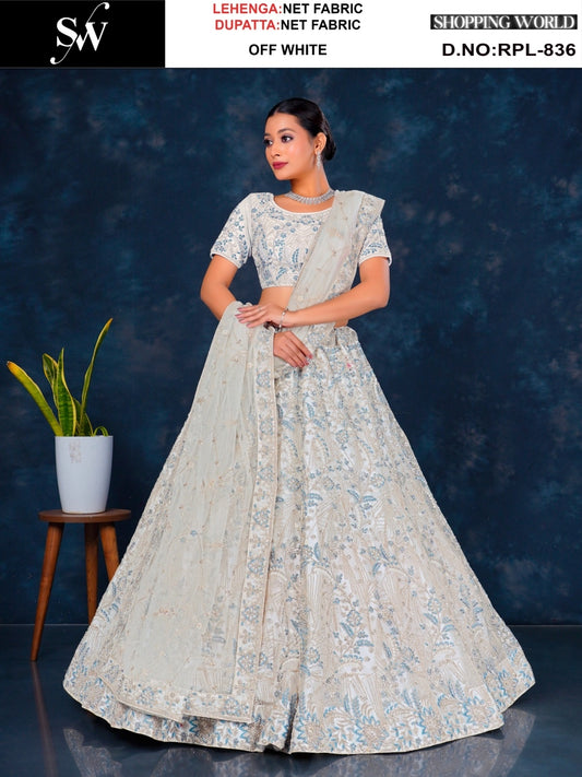 Pleasing off white Net Lehenga