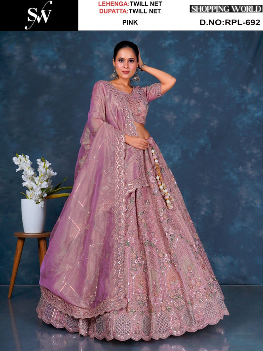 Majestic Sea green Twill Net Lehenga