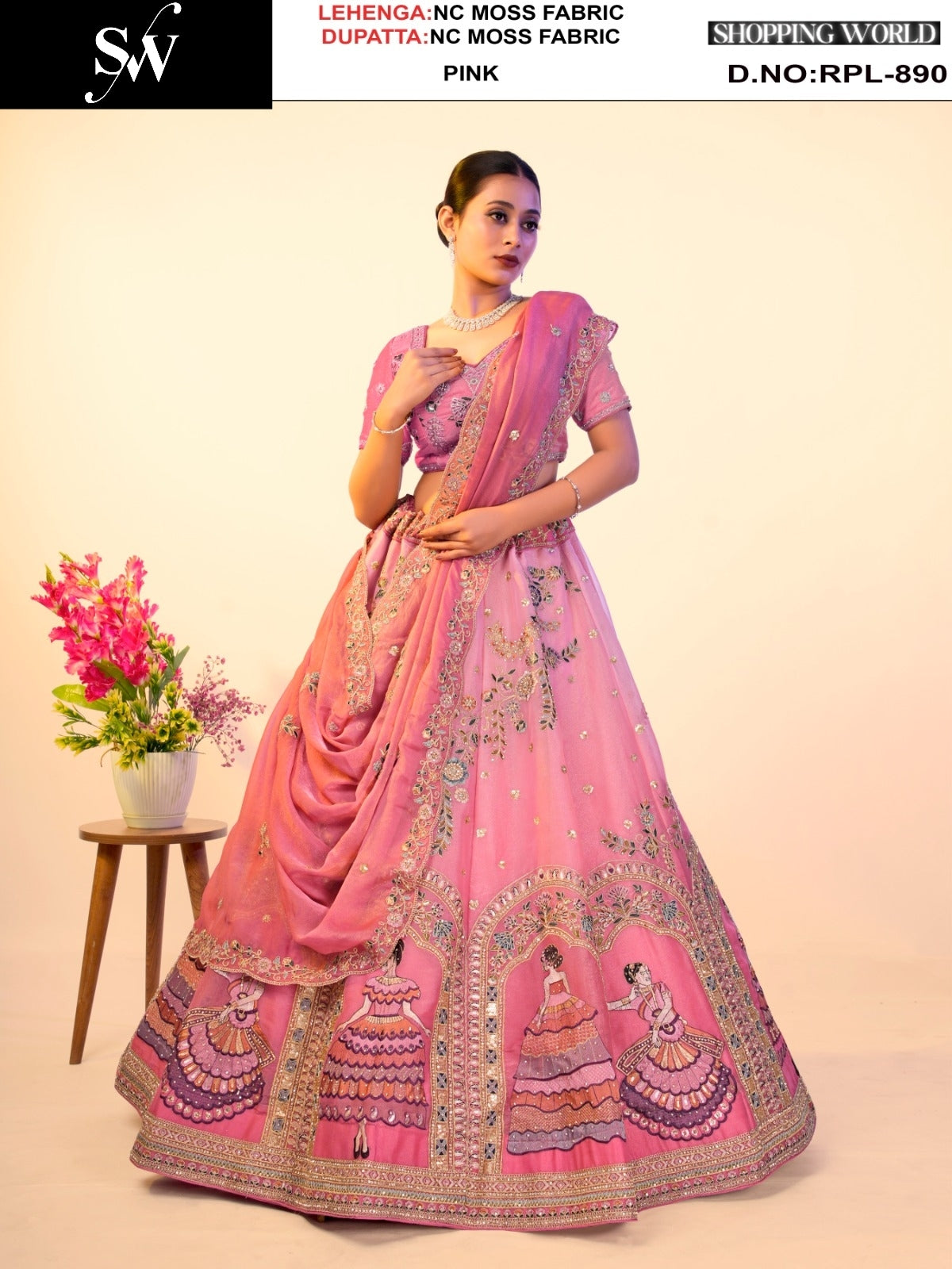 Pretty yellow Nc Moss Fabric girl print Lehenga