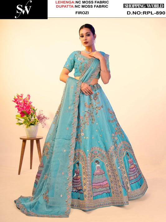 Khoobsurat Lavender Nc Moss Fabric girl print Lehenga