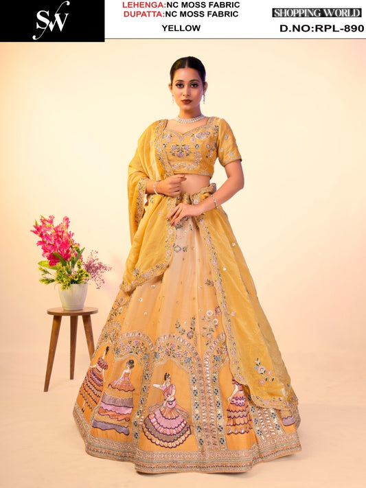 Lovely pink Nc Moss Fabric girl print Lehenga