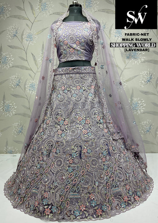 Charming onion pink Peacock Net Lehenga