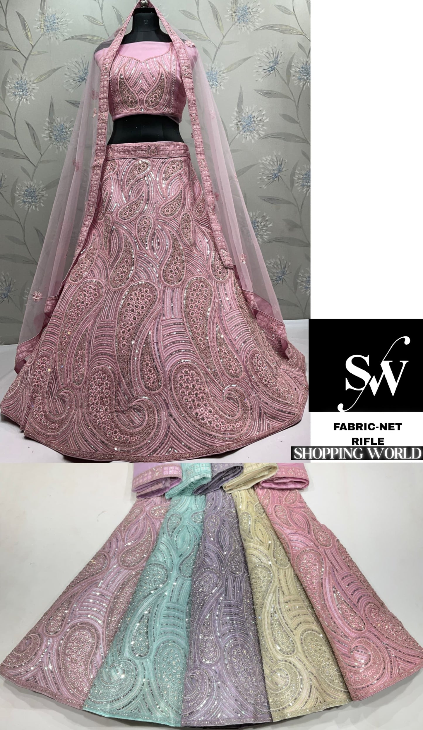 Embellished pink Net Lehenga