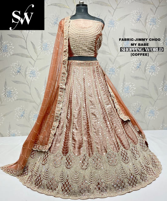 Pretty Peach Coffee jimmy Choo Lehenga