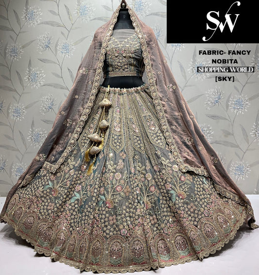 Tremendous Sky blue purple peach Fendi Lehenga