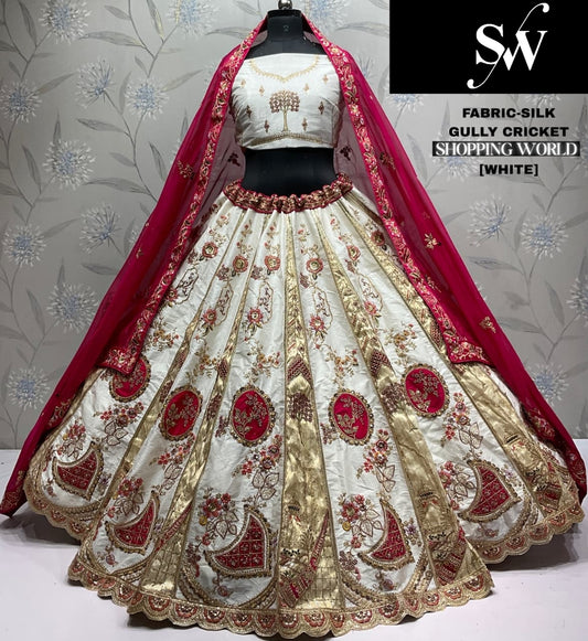 Engaging white Silk Lehenga