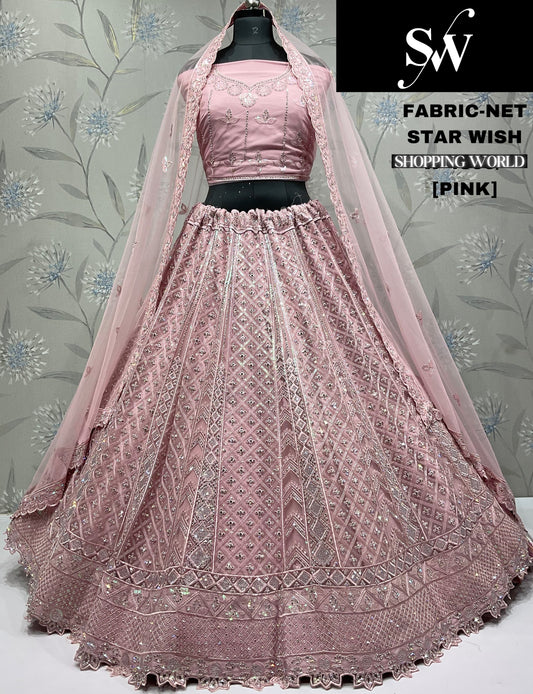 Pleasing onion pink Net Lehenga