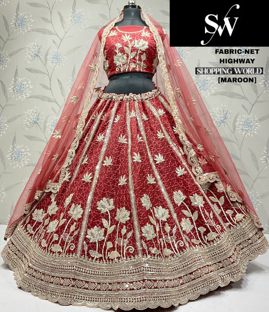 Tremendous Maroon Net Lehenga