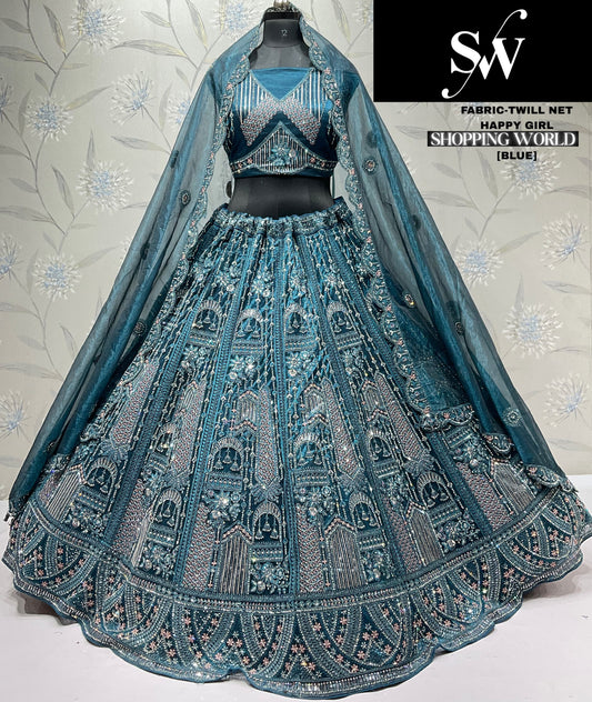 Eye catching green Twill Net Lehenga