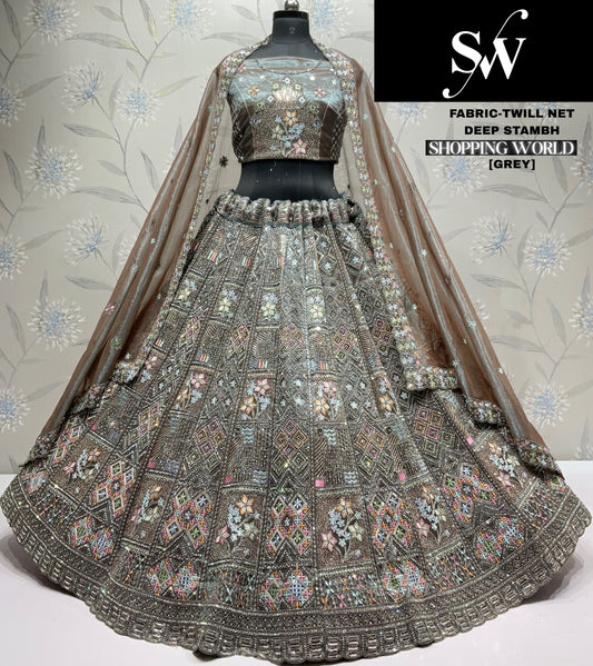 Beautiful grey Twill Net Lehenga