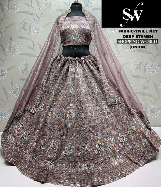 Pretty pink Twill Net Lehenga