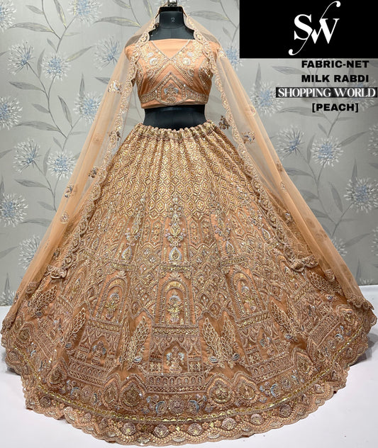 Embellished peach Net Lehenga