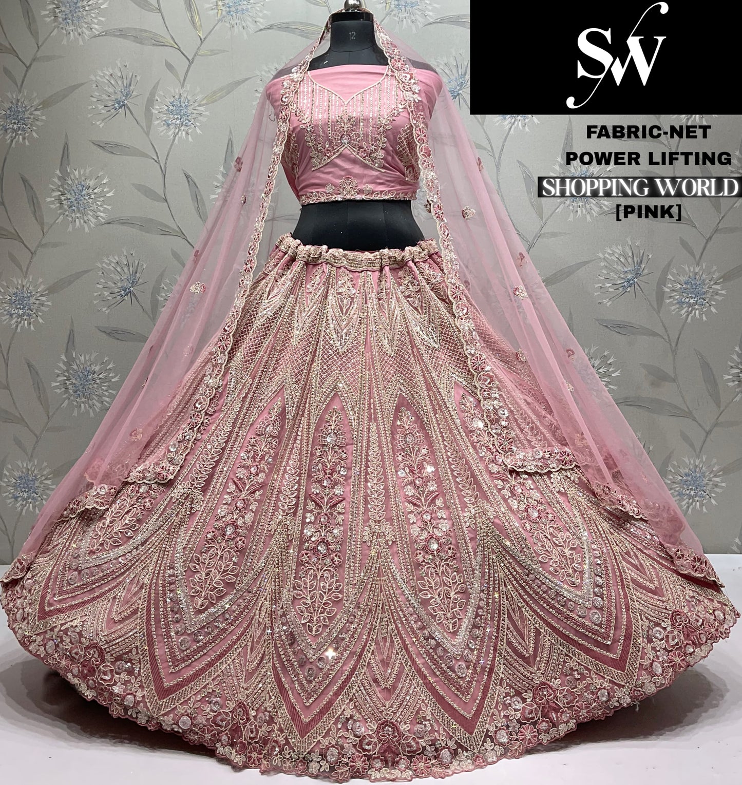 Elegant pink Net Lehenga