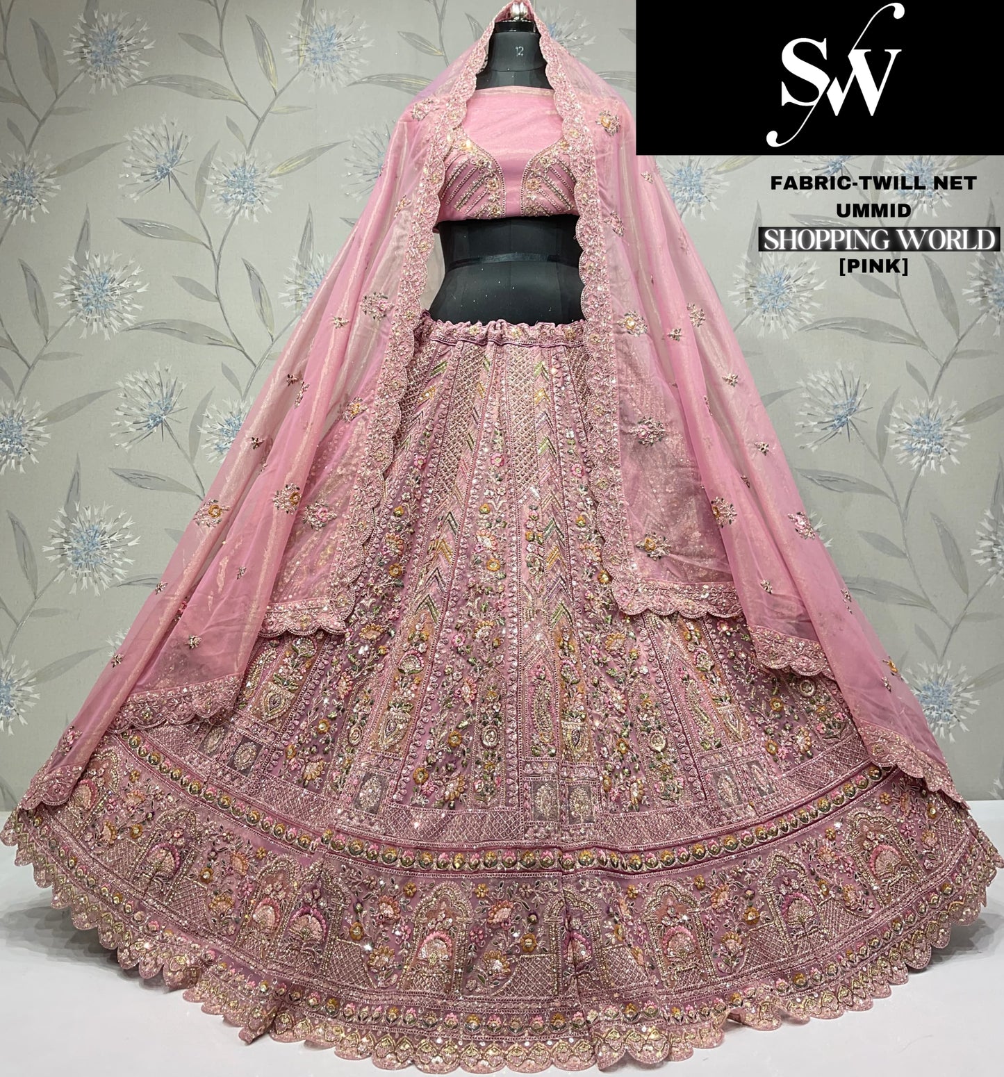 Khoobsurat orange Twill Net Lehenga