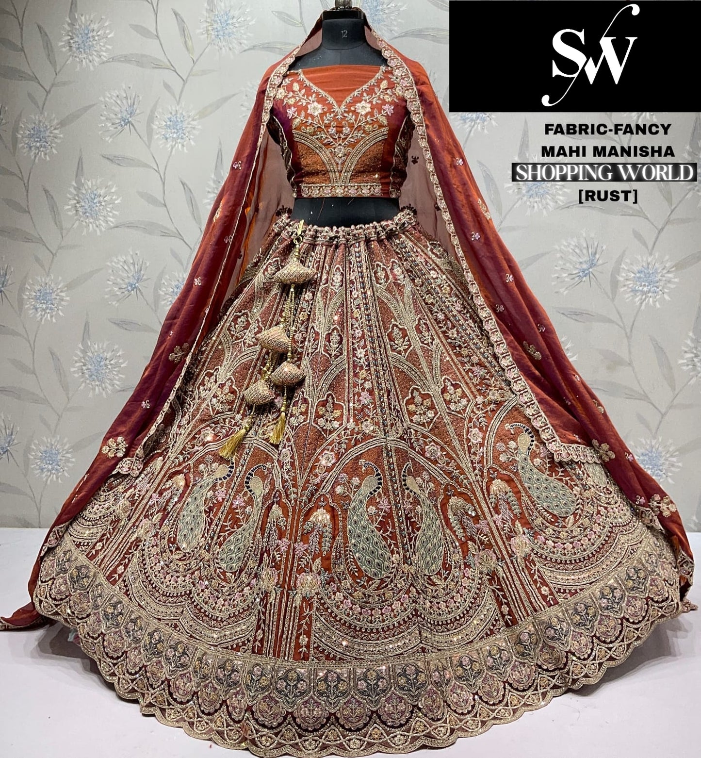 Lavishing peacock Sky brown Fancy Lehenga