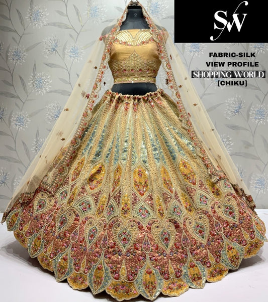 Beautiful golden Chiku Silk Lehenga