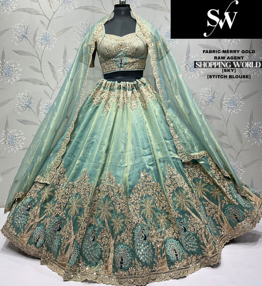 Gorgeous Sky green Merry gold Lehenga