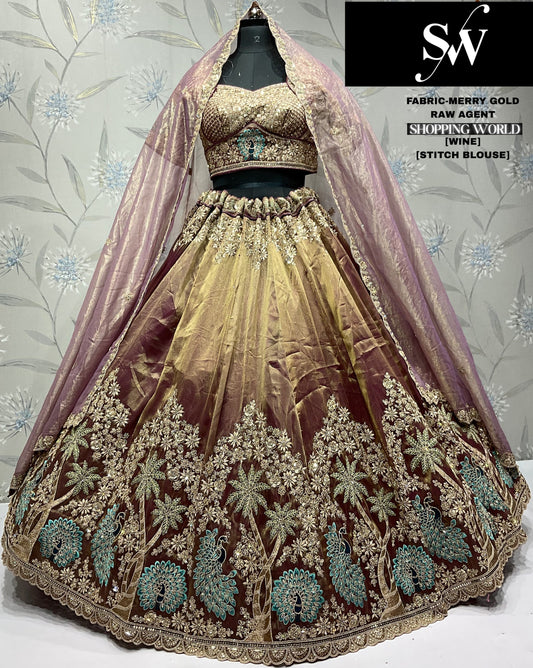 Astonishing wine Merry gold Lehenga