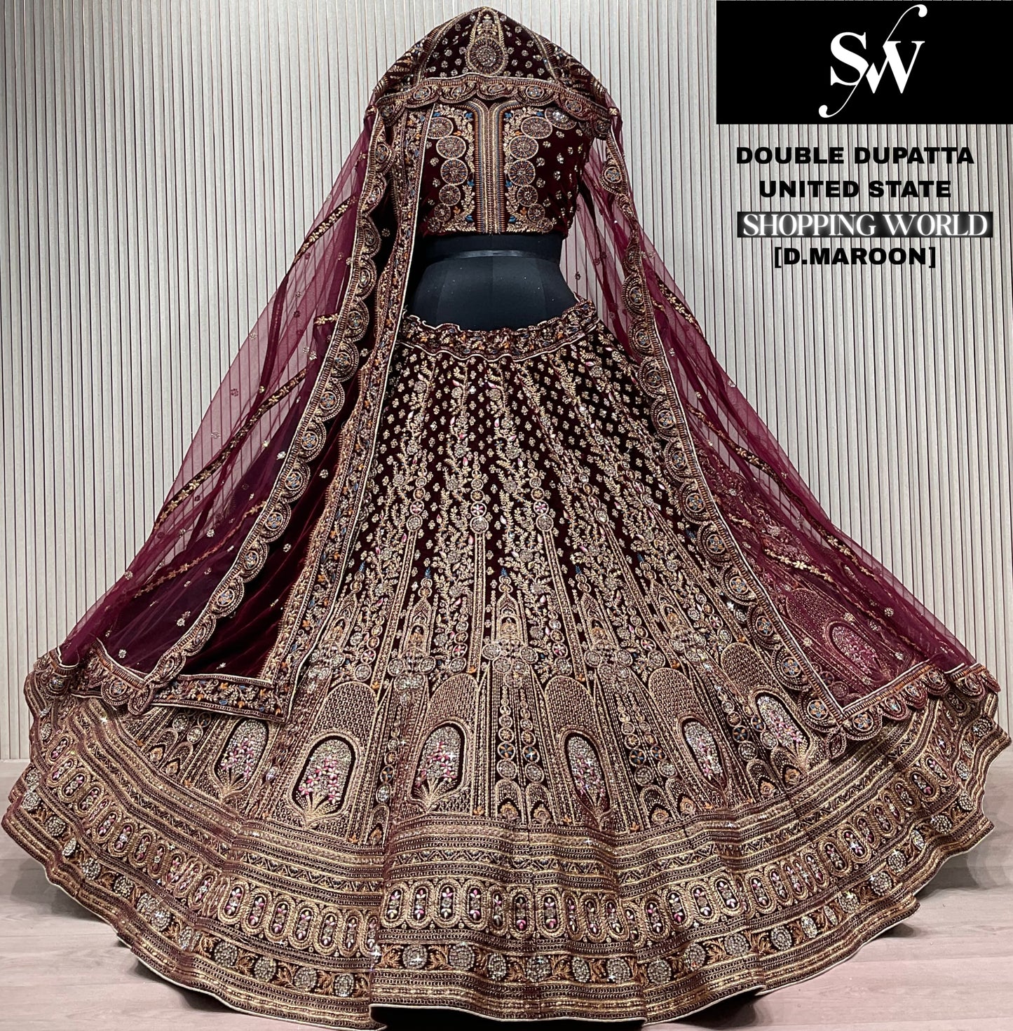 Amazing Light maroon Tail Double Duptta Bridal Lehenga