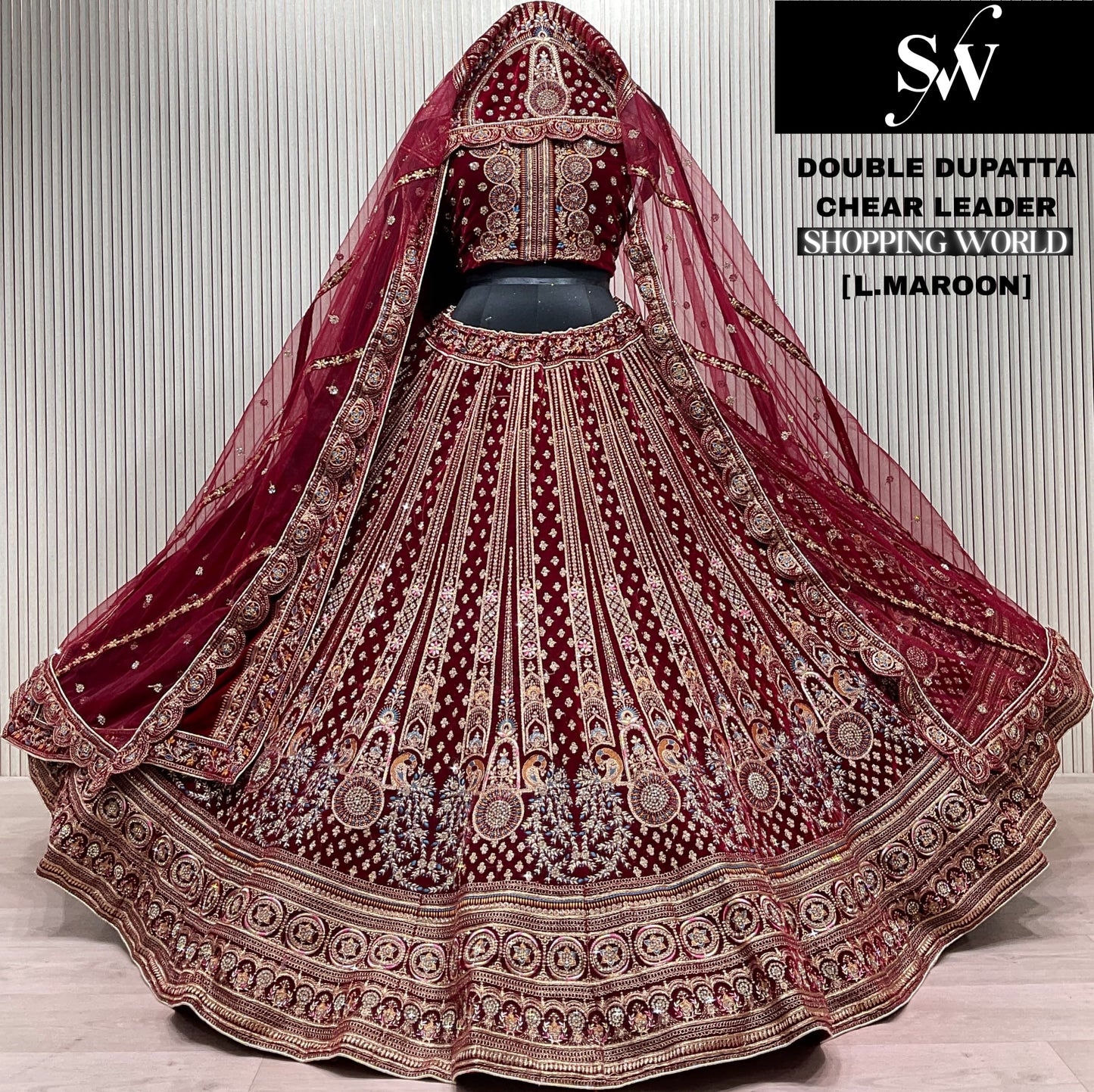 Astonishing Dark maroon Double Duptta Bridal Lehenga