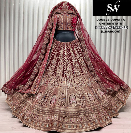Amazing Light maroon Tail Double Duptta Bridal Lehenga