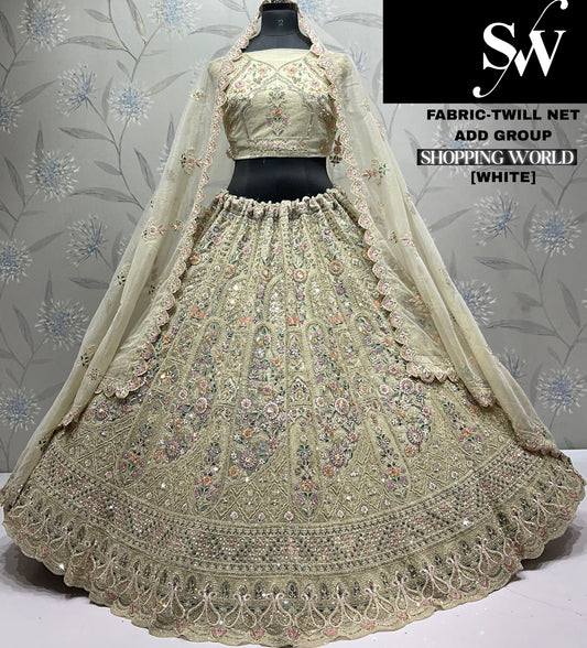 Khoobsurat white Twill Net Lehenga