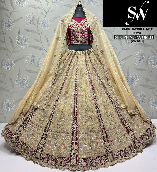 Delightful Chiku Golden Twill Net Crop top Lehenga