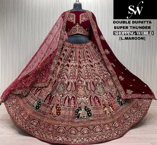 Glamorous light maroon Double duptta Bridal Lehenga