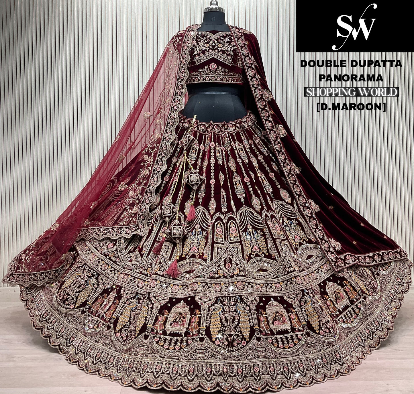 Engaging Rani pink Double duptta Doli barat Bridal Lehenga