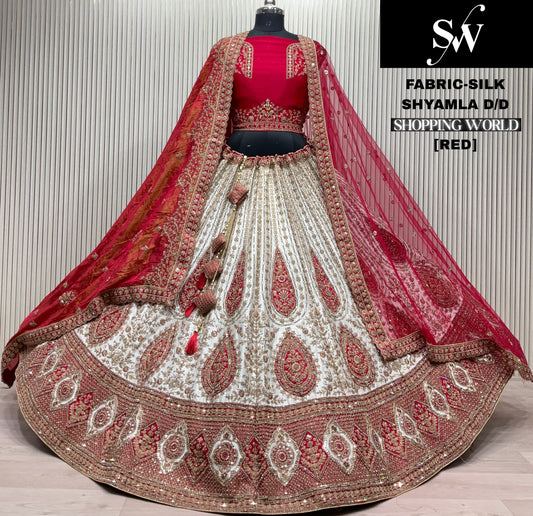 Stunning Red Double Duptta Silk Bridal Lehenga