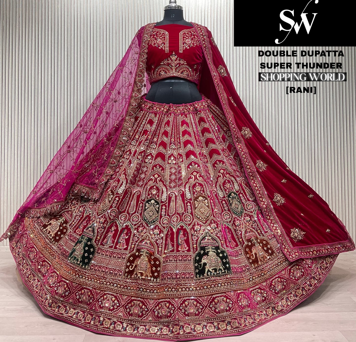 Elegant Dark maroon peacock Double Duptta Bridal Lehenga
