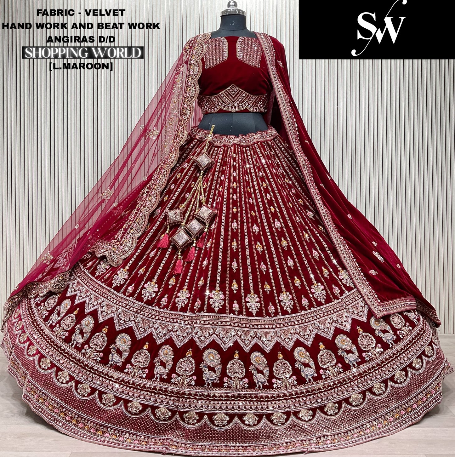 Eye catching red Velvet peacock Double Duptta Bridal Lehenga