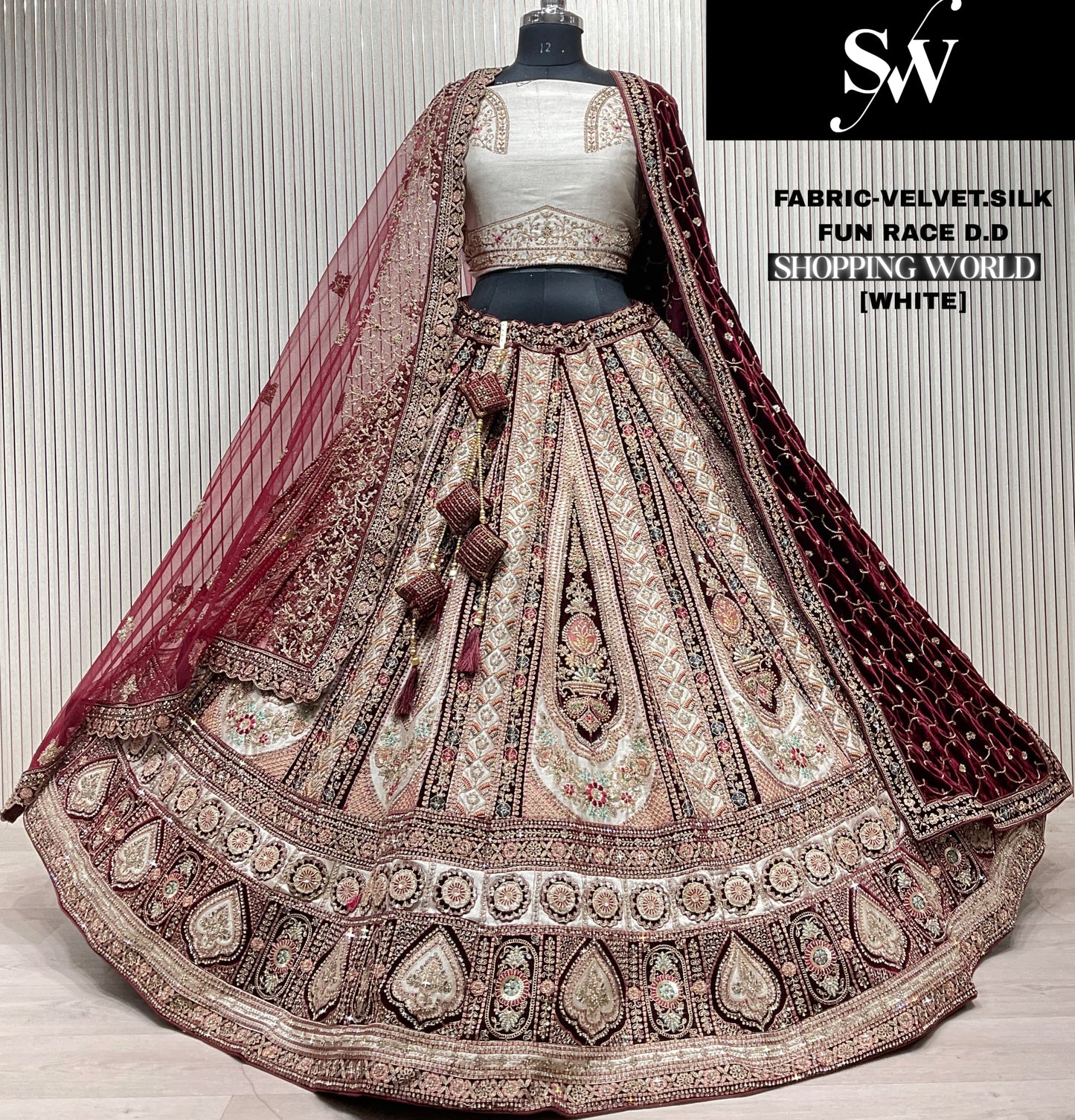 Stunning Rani pink Velvet Silk Double Duptta Bridal Lehenga