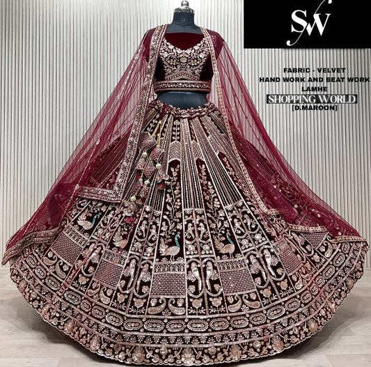 Pretty Dark maroon Double duptta Bridal Lehenga