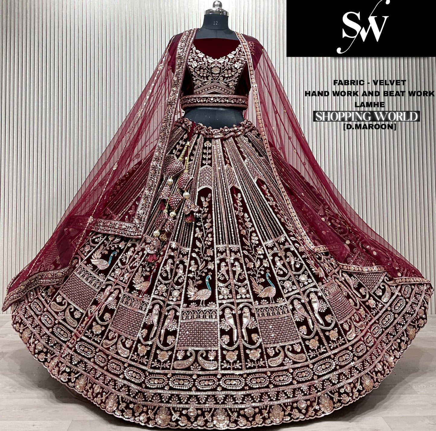 Tremendous light maroon peacock Bridal Lehenga